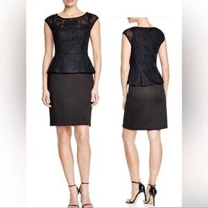 Sue Wong Cap Sleeve Bateau Neck Cocktail Dress in Black Sz 4